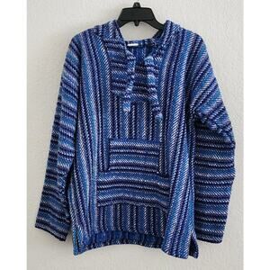 JACKET-PULLOVER-EL PASO SADDLE BLANKET CO-Blue-Hooded-Front Pocket-Unisex-SMALL